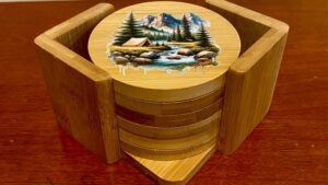 Custom Bamboo Coasters (Set of 6) with Stand